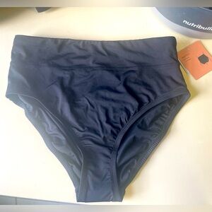 NWT Shade & Shore Black High Waist Full Coverage Bikini Bottom Size M